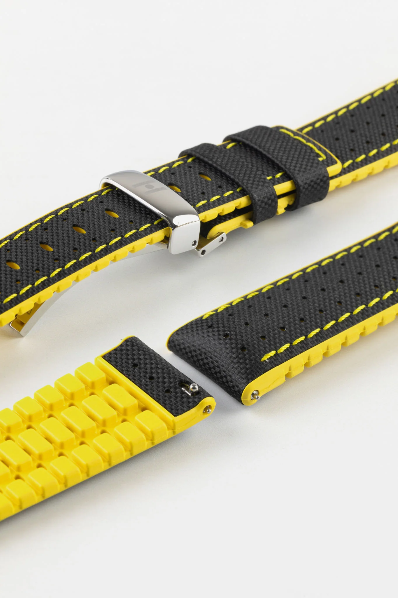 Hirsch ROBBY Sailcloth Effect Performance Watch Strap in BLACK / YELLOW - Image 10