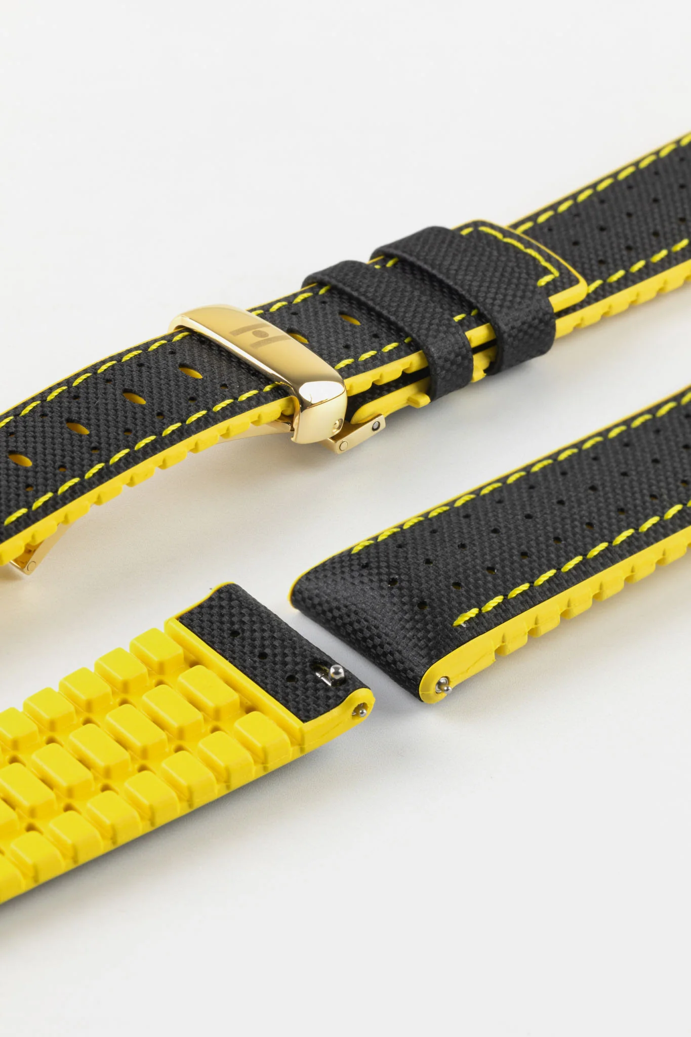 Hirsch ROBBY Sailcloth Effect Performance Watch Strap in BLACK / YELLOW - Image 11
