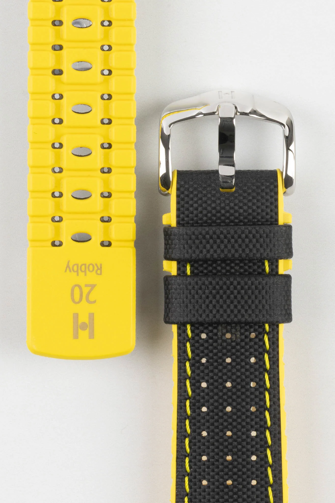 Hirsch ROBBY Sailcloth Effect Performance Watch Strap in BLACK / YELLOW - Image 3
