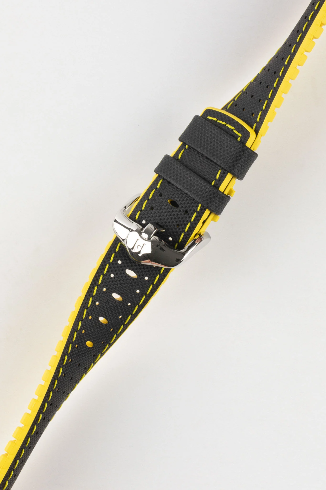 Hirsch ROBBY Sailcloth Effect Performance Watch Strap in BLACK / YELLOW - Image 5