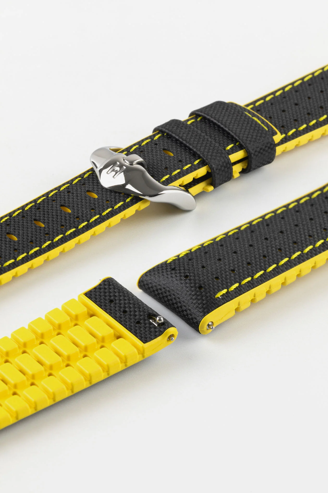 Hirsch ROBBY Sailcloth Effect Performance Watch Strap in BLACK / YELLOW - Image 7
