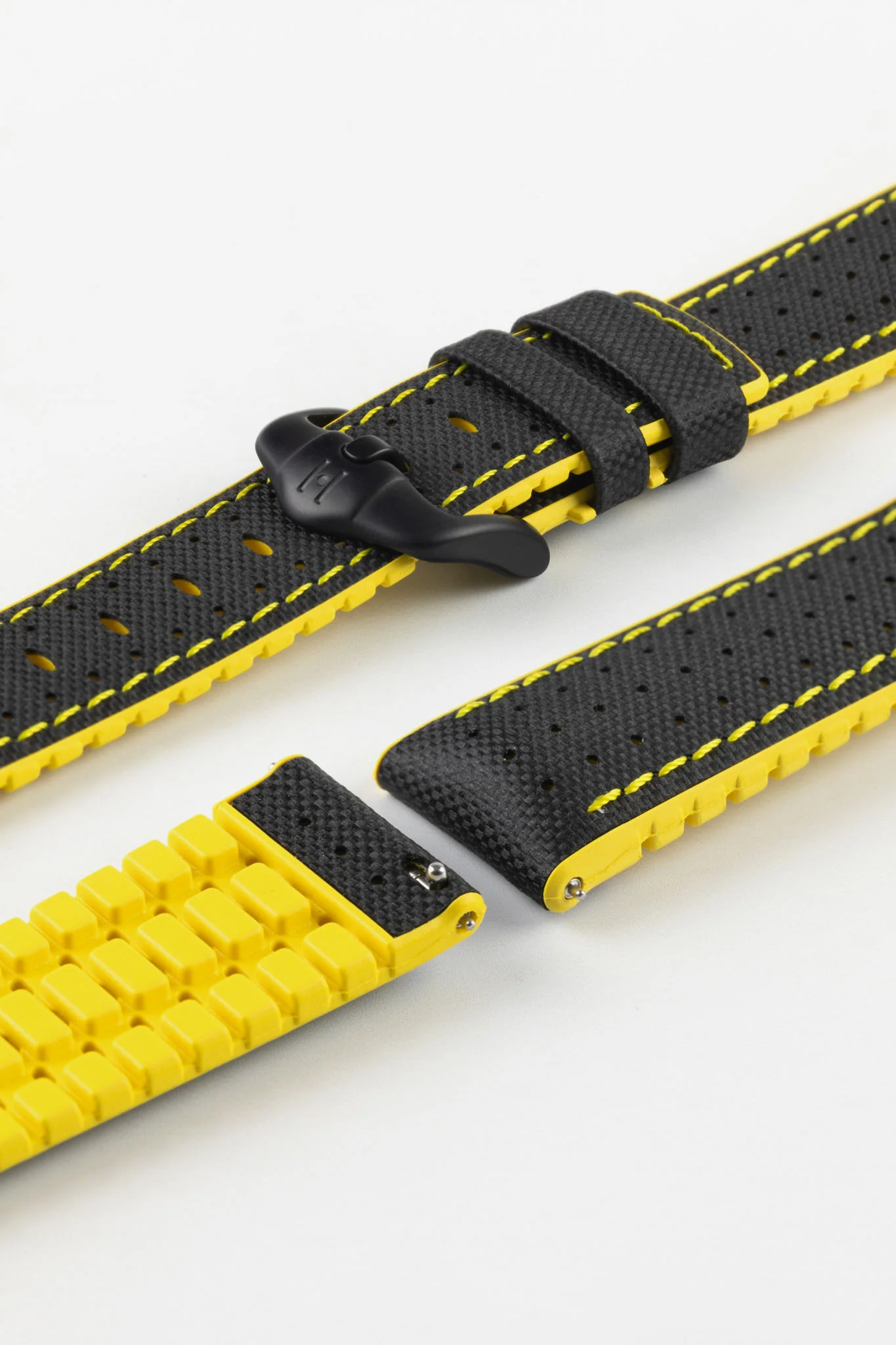 Hirsch ROBBY Sailcloth Effect Performance Watch Strap in BLACK / YELLOW - Image 8