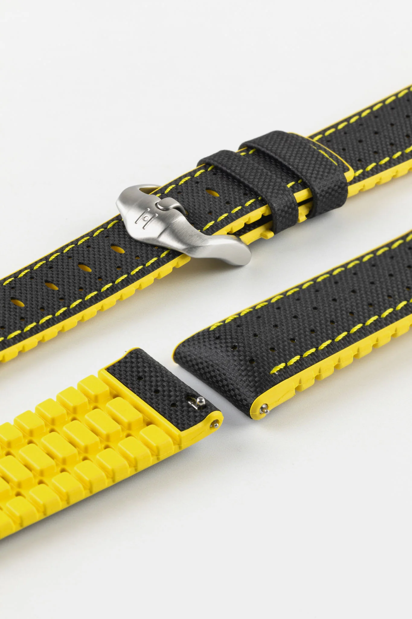 Hirsch ROBBY Sailcloth Effect Performance Watch Strap in BLACK / YELLOW - Image 9