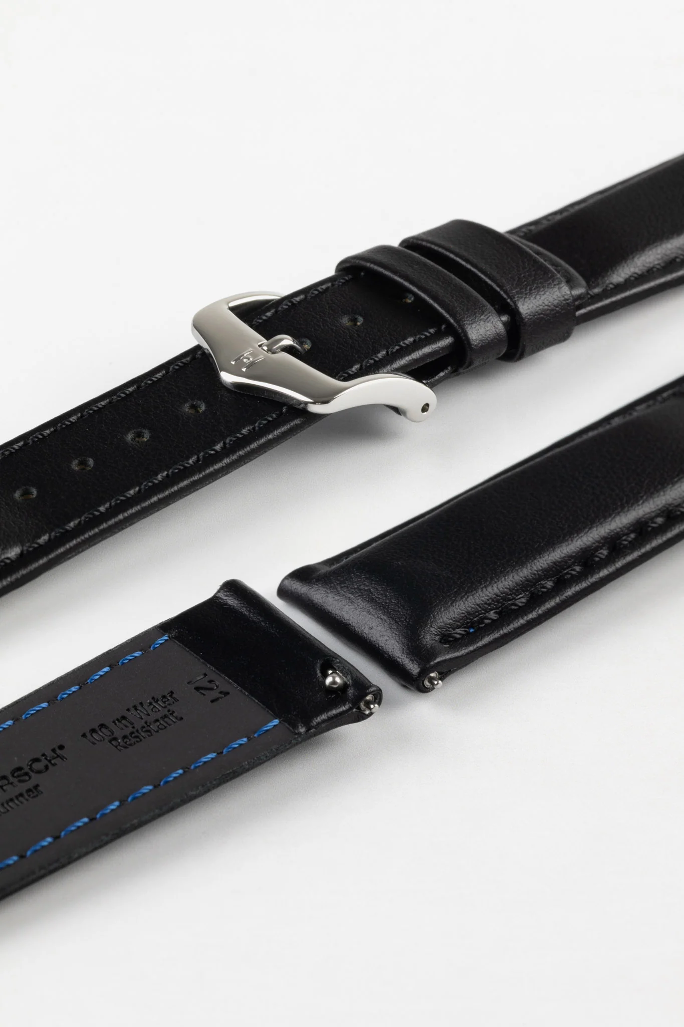 Hirsch RUNNER Water-Resistant Calf Leather Watch Strap in BLACK - Image 4