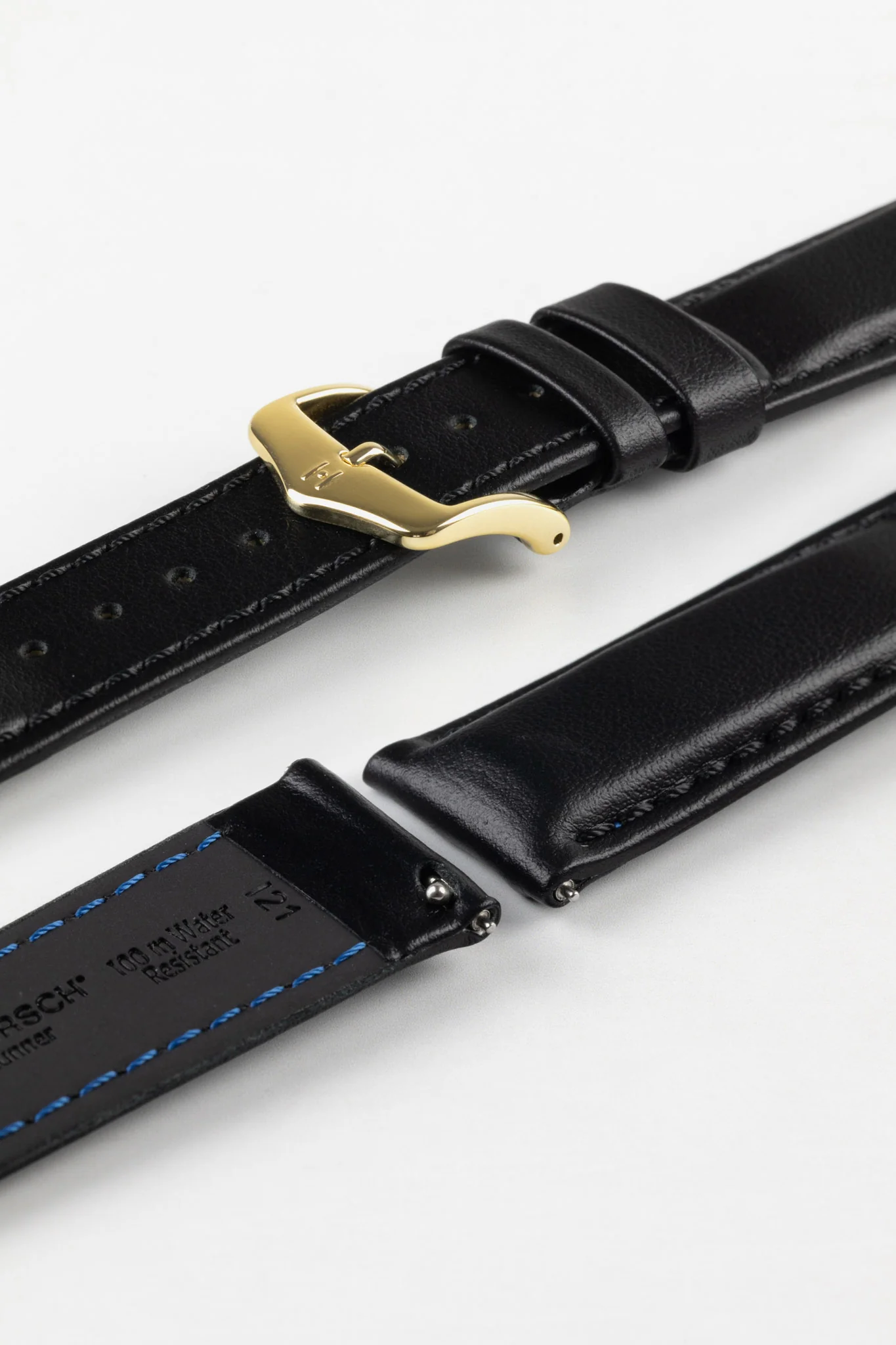Hirsch RUNNER Water-Resistant Calf Leather Watch Strap in BLACK - Image 5