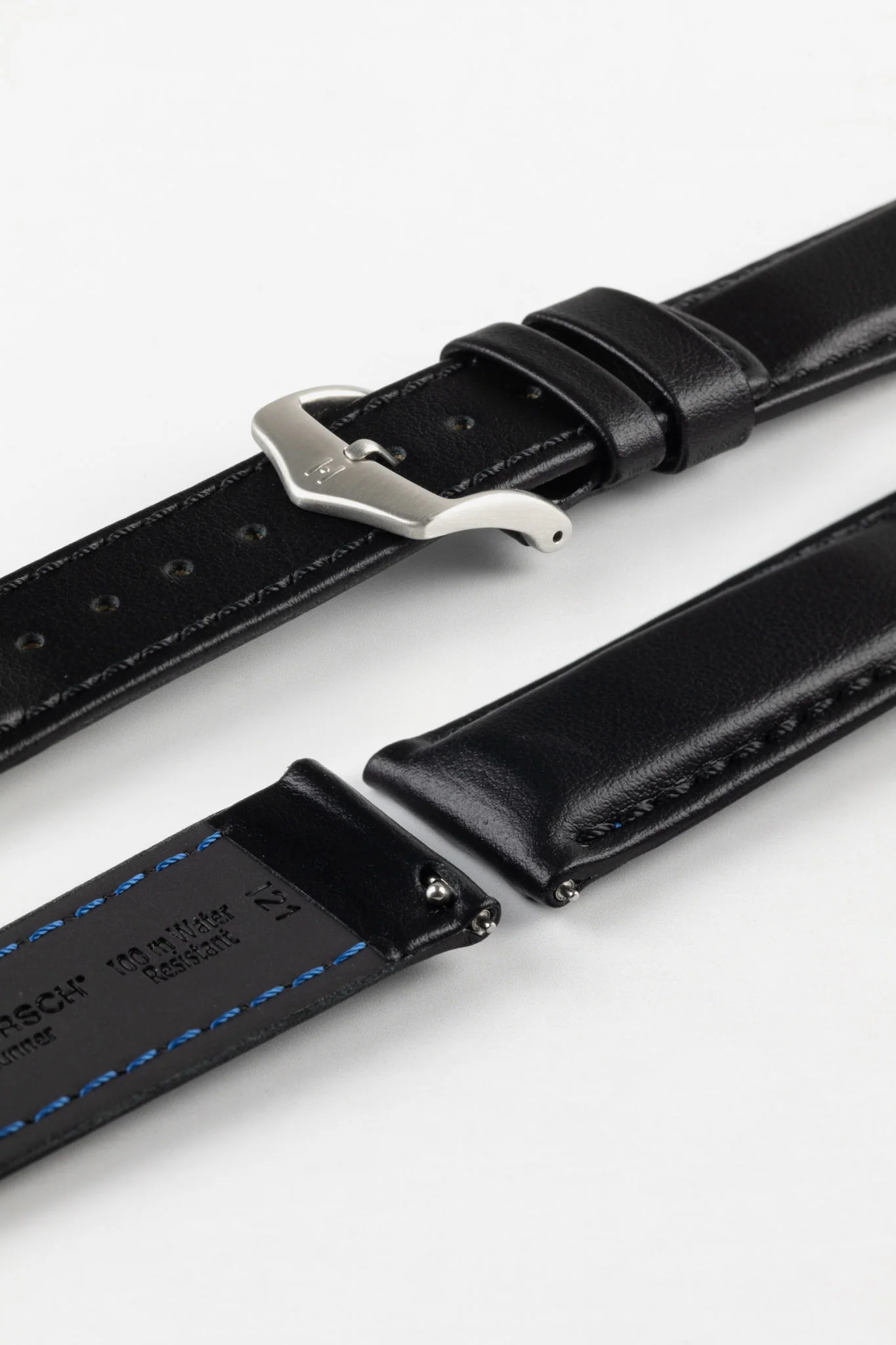 Hirsch RUNNER Water-Resistant Calf Leather Watch Strap in BLACK - Image 7