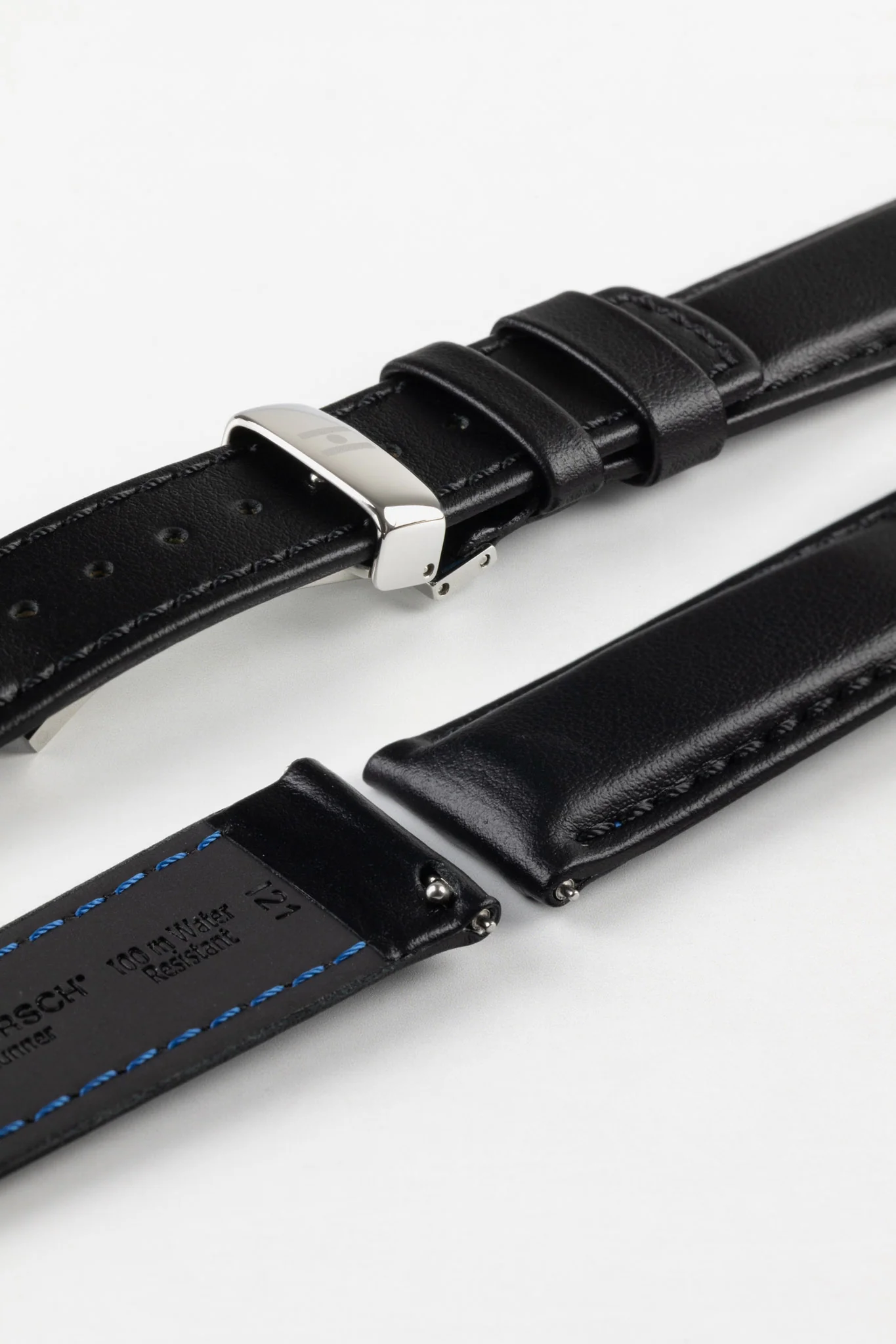 Hirsch RUNNER Water-Resistant Calf Leather Watch Strap in BLACK - Image 8