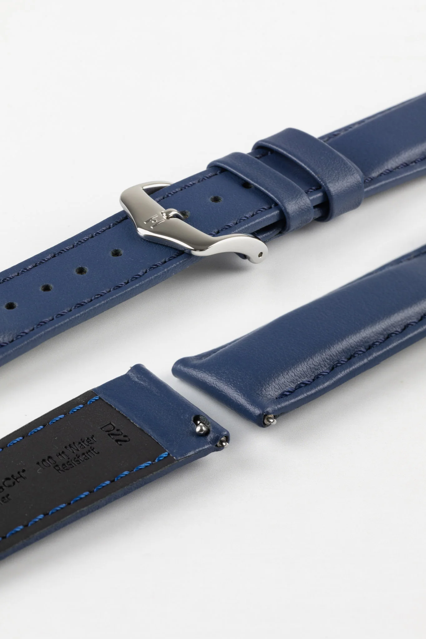 Hirsch RUNNER Water-Resistant Calf Leather Watch Strap in BLUE - Image 4