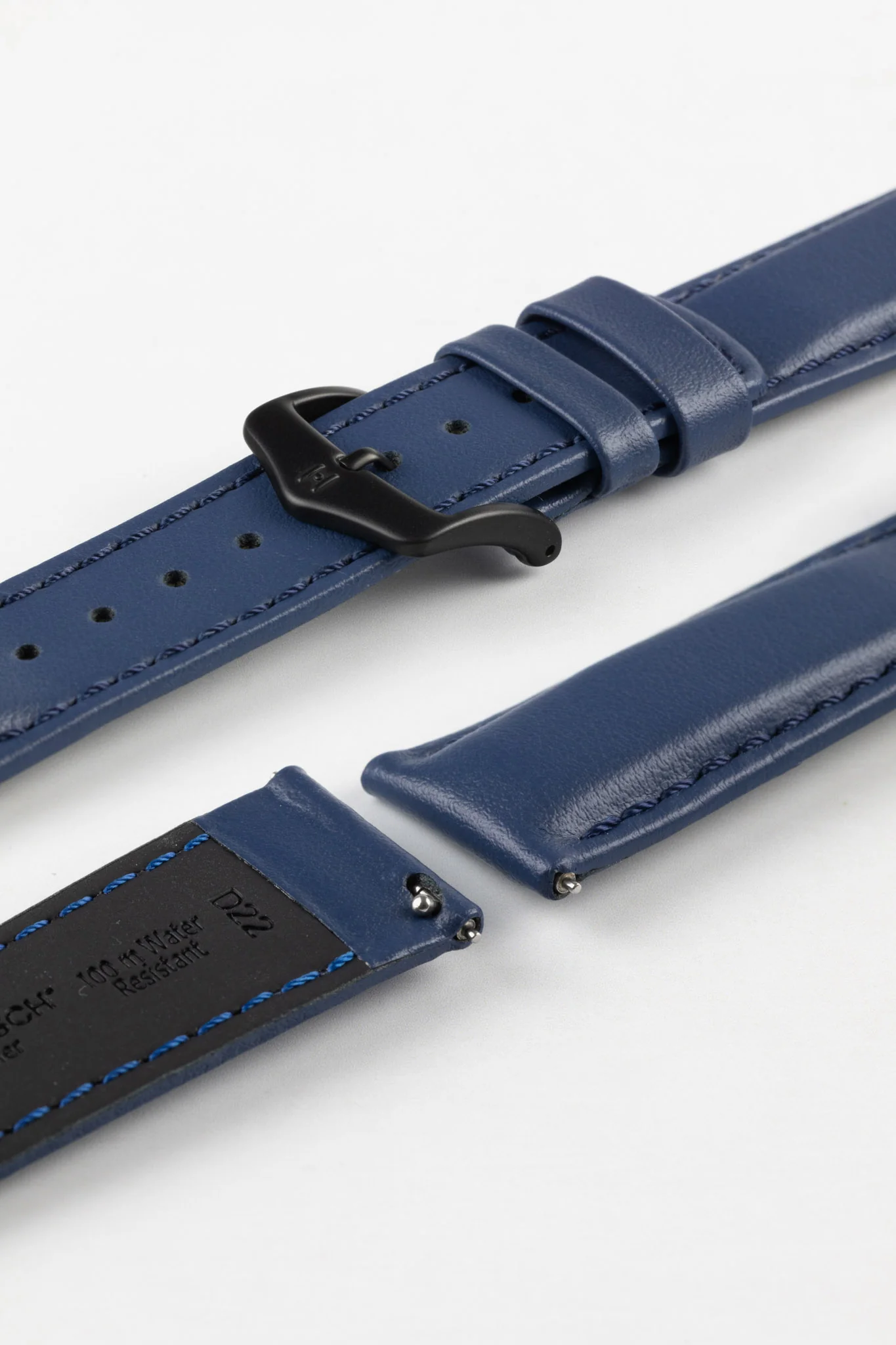Hirsch RUNNER Water-Resistant Calf Leather Watch Strap in BLUE - Image 6