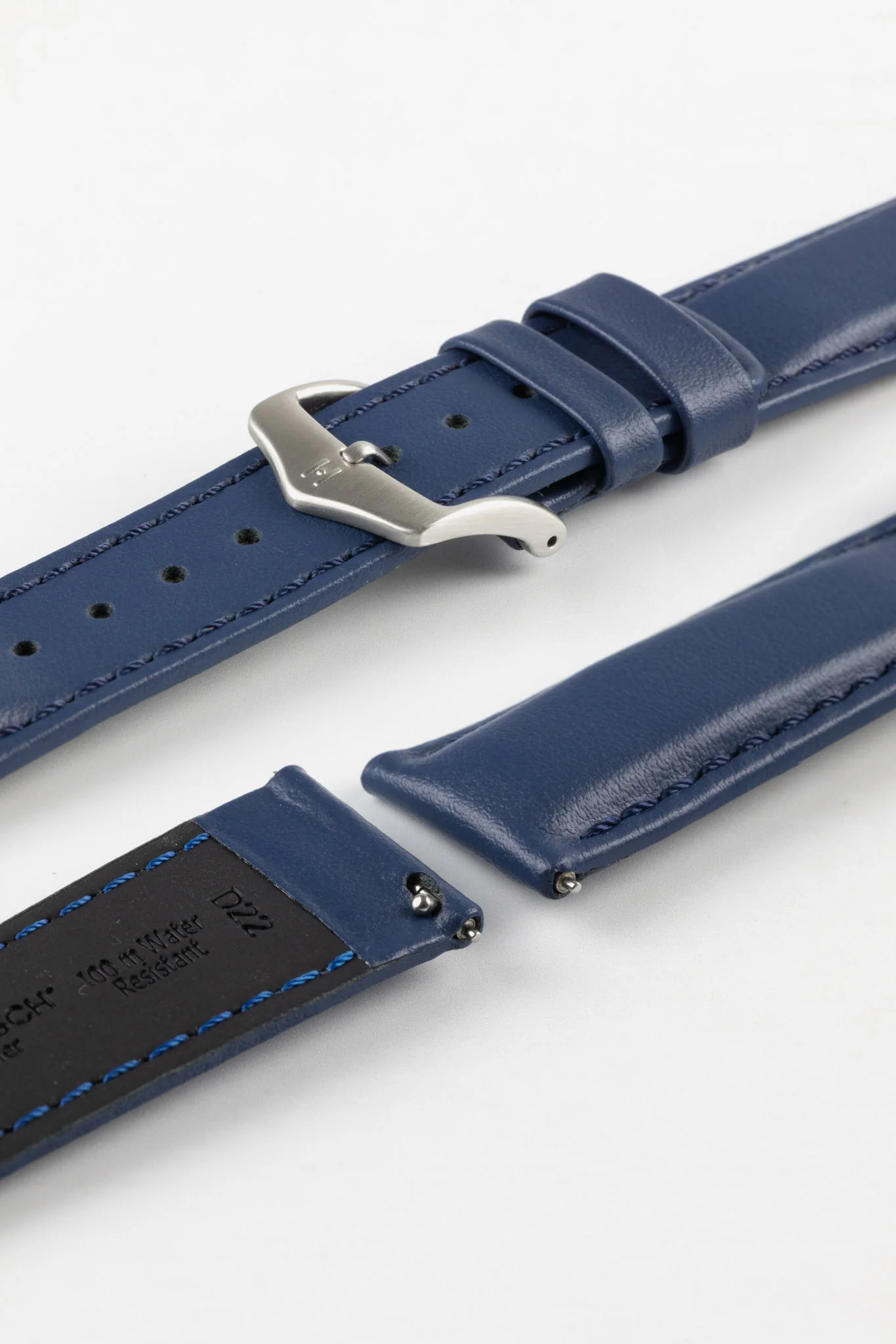 Hirsch RUNNER Water-Resistant Calf Leather Watch Strap in BLUE - Image 7