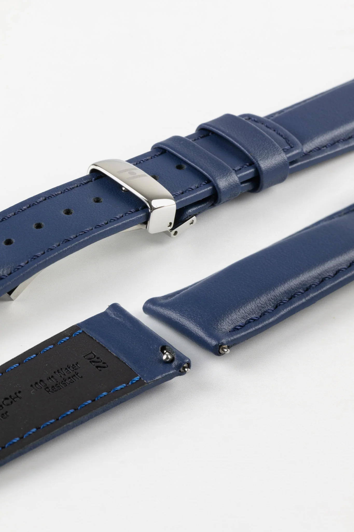 Hirsch RUNNER Water-Resistant Calf Leather Watch Strap in BLUE - Image 8