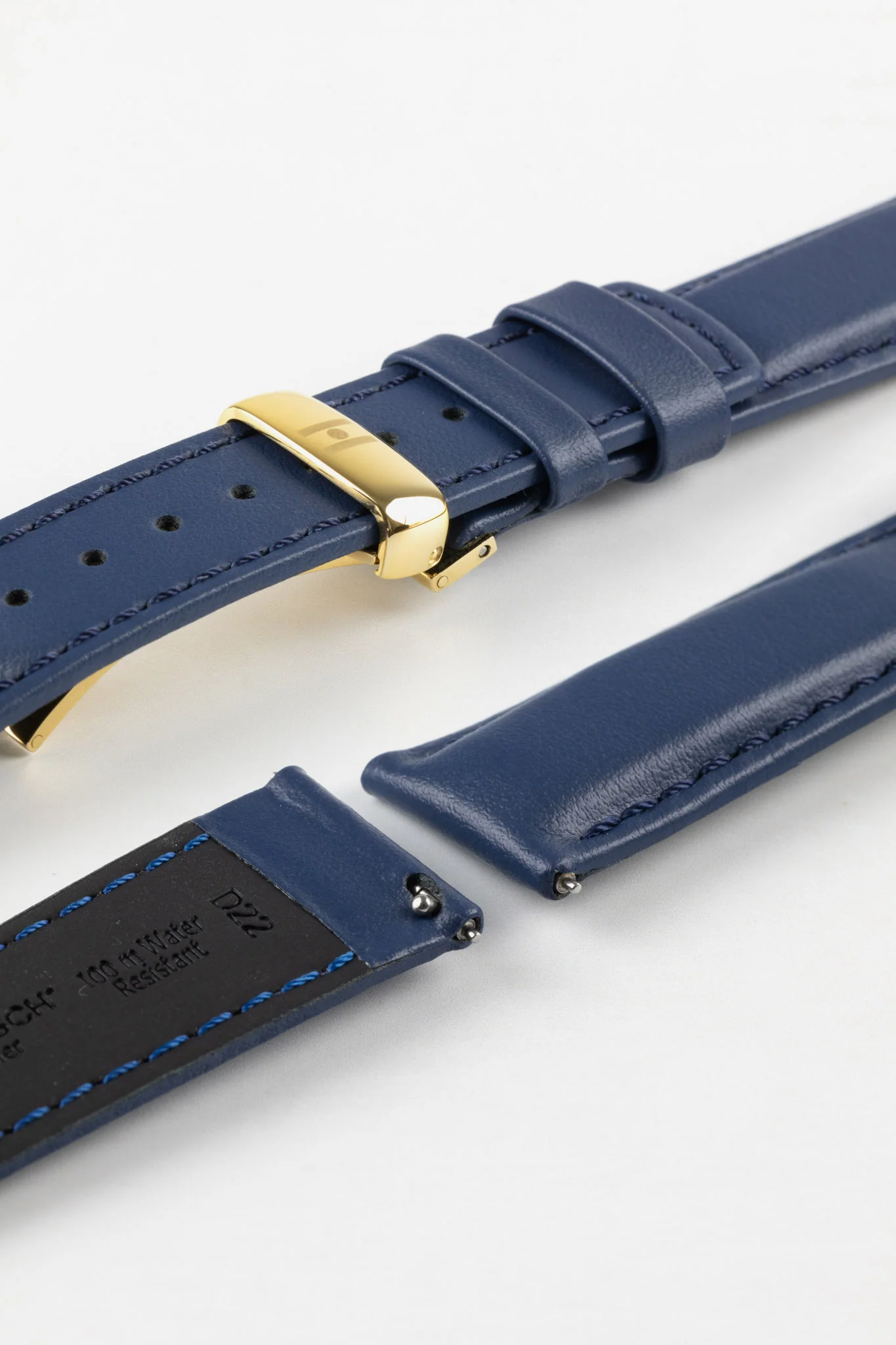 Hirsch RUNNER Water-Resistant Calf Leather Watch Strap in BLUE - Image 9
