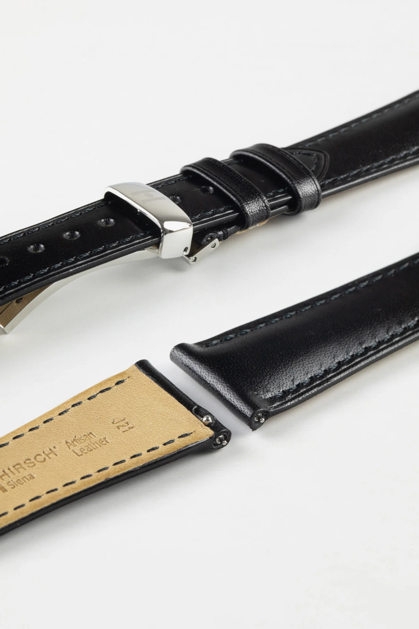 Hirsch SIENA Tuscan Leather Watch Strap in BLACK - Image 10
