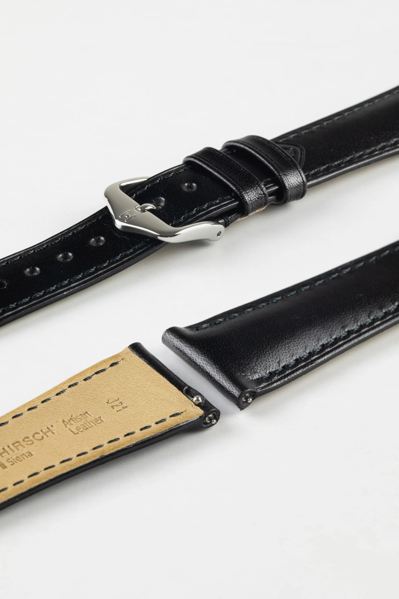 Hirsch SIENA Tuscan Leather Watch Strap in BLACK - Image 7