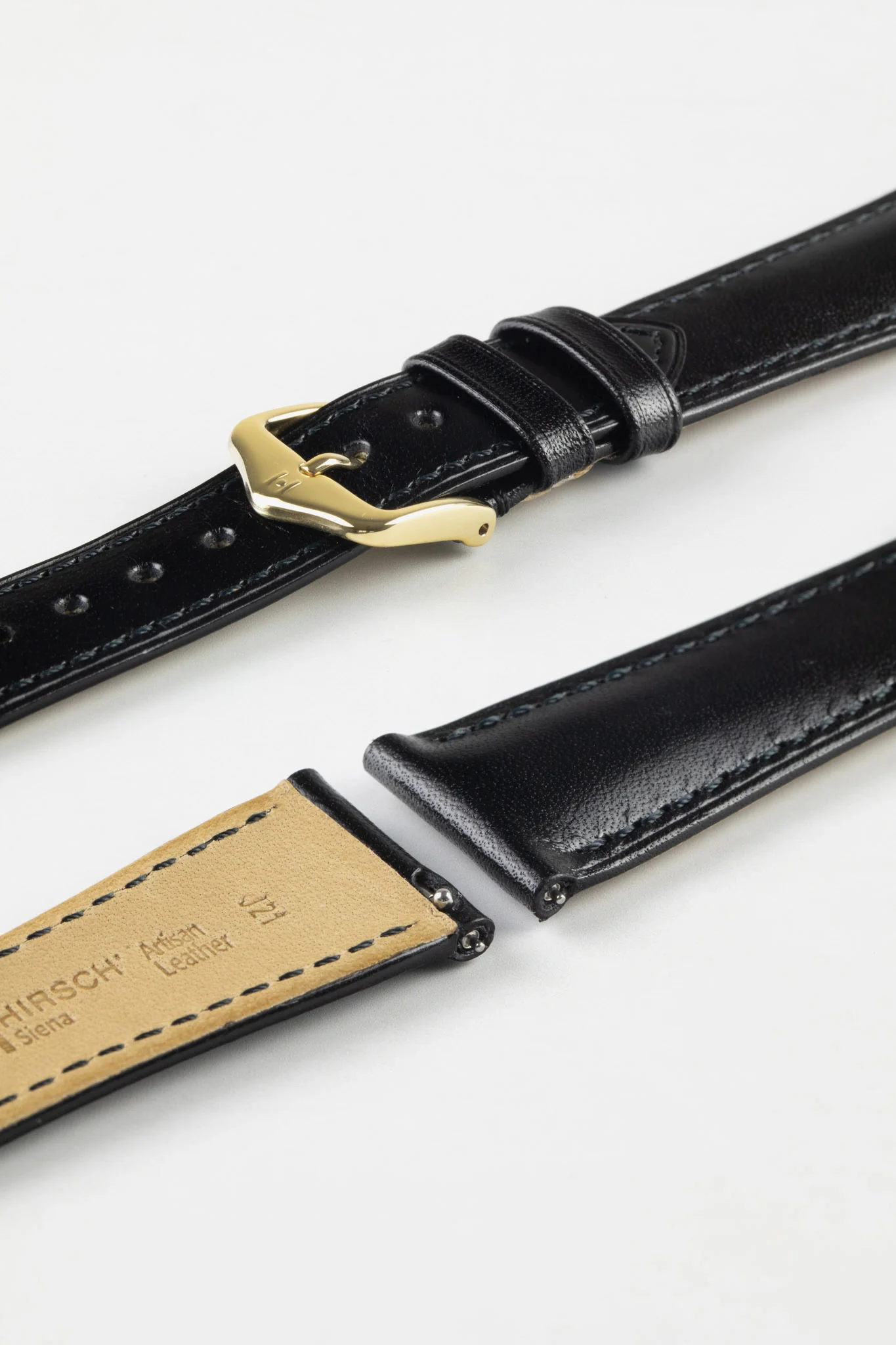 Hirsch SIENA Tuscan Leather Watch Strap in BLACK - Image 8