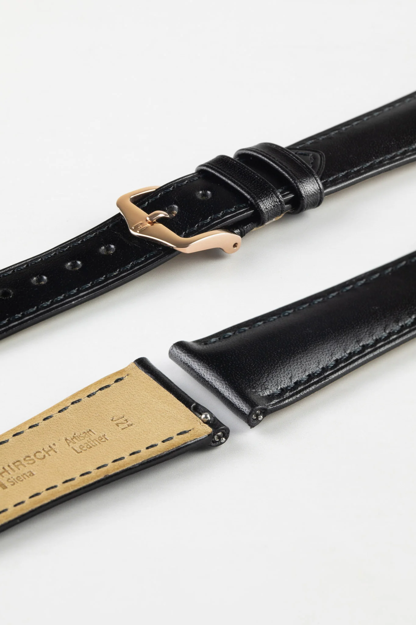 Hirsch SIENA Tuscan Leather Watch Strap in BLACK - Image 9