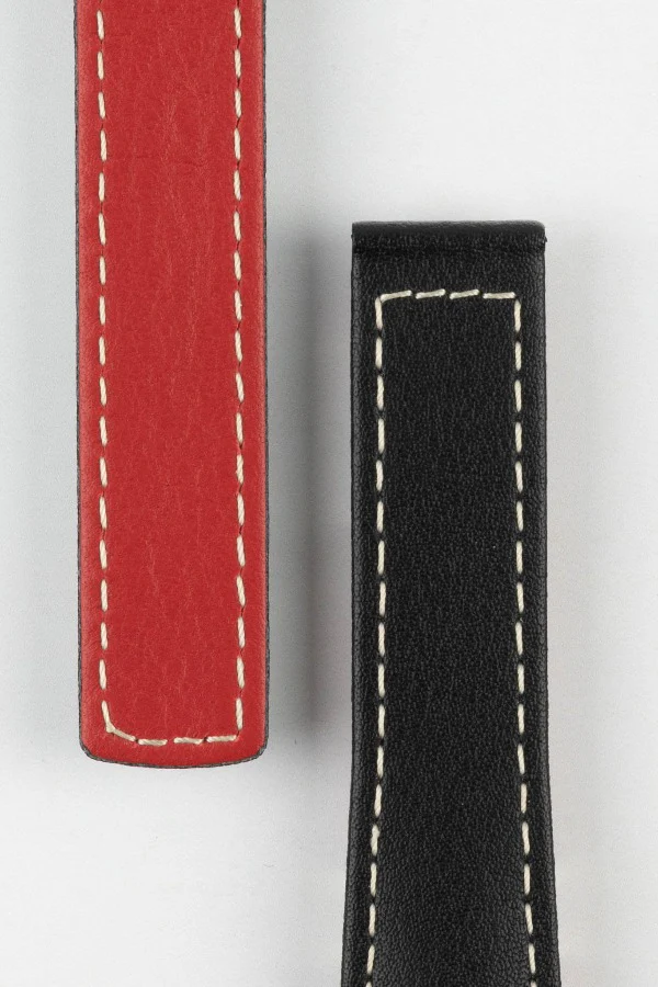 Hirsch SPEED Calfskin Deployment Watch Strap in BLACK/WHITE - Image 3