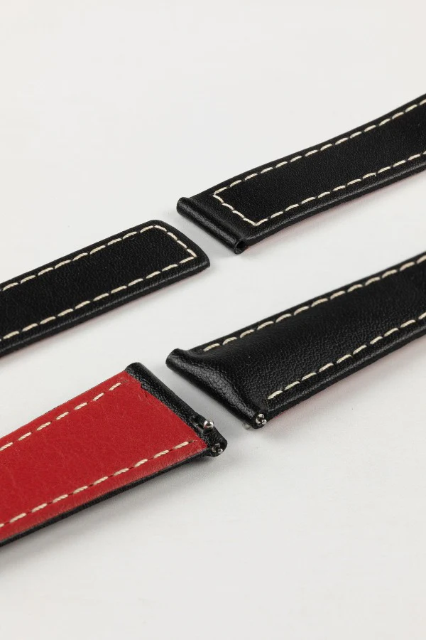 Hirsch SPEED Calfskin Deployment Watch Strap in BLACK/WHITE - Image 5