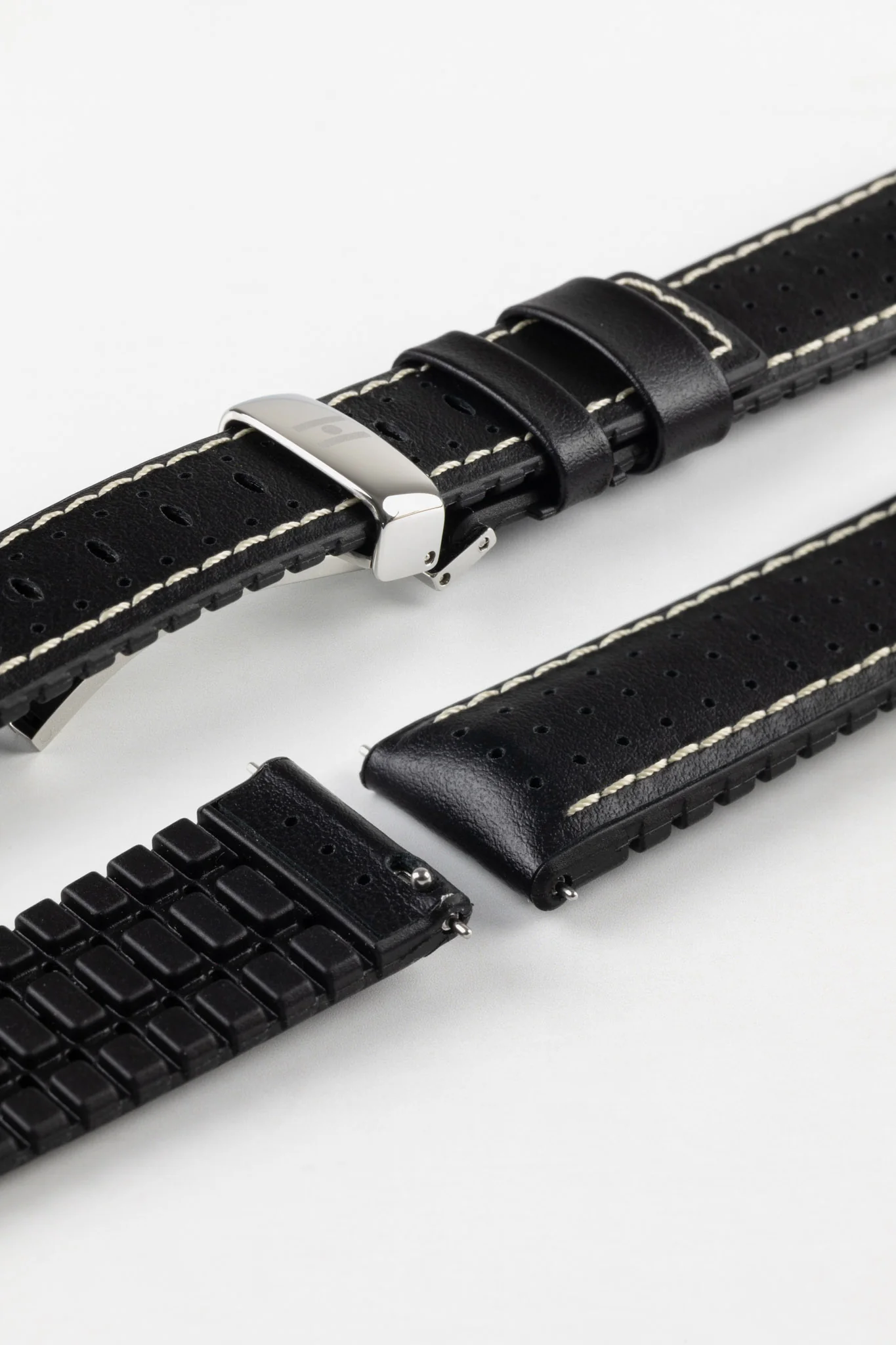 Hirsch TIGER Perforated Leather Performance Watch Strap in BLACK - Image 10