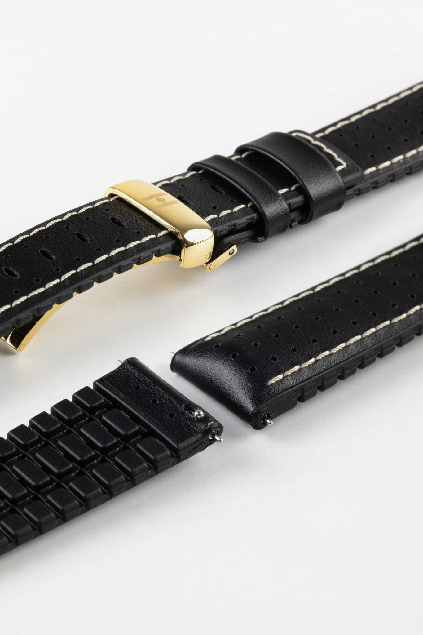 Hirsch TIGER Perforated Leather Performance Watch Strap in BLACK - Image 11