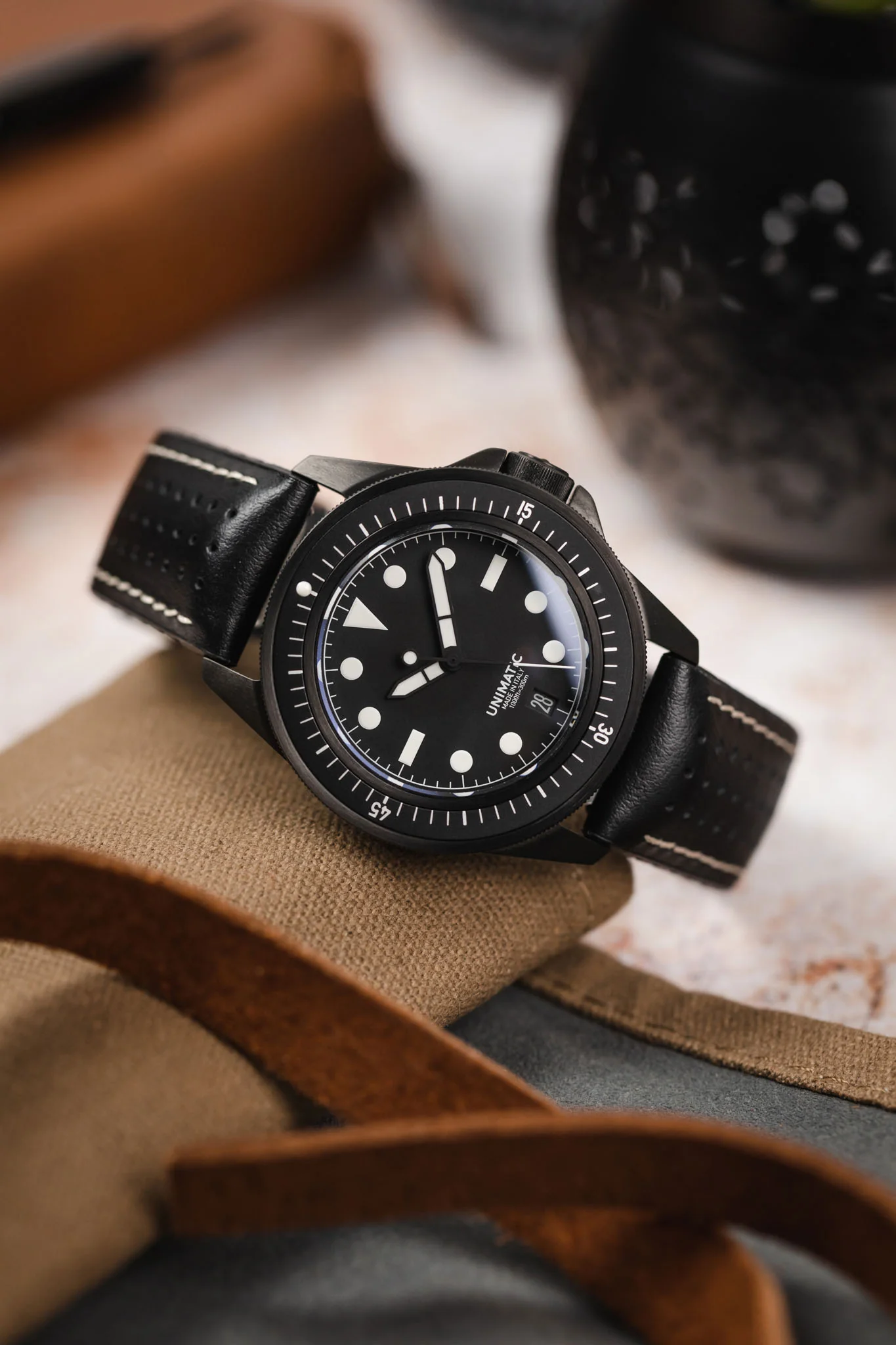 Hirsch TIGER Perforated Leather Performance Watch Strap in BLACK - Image 4