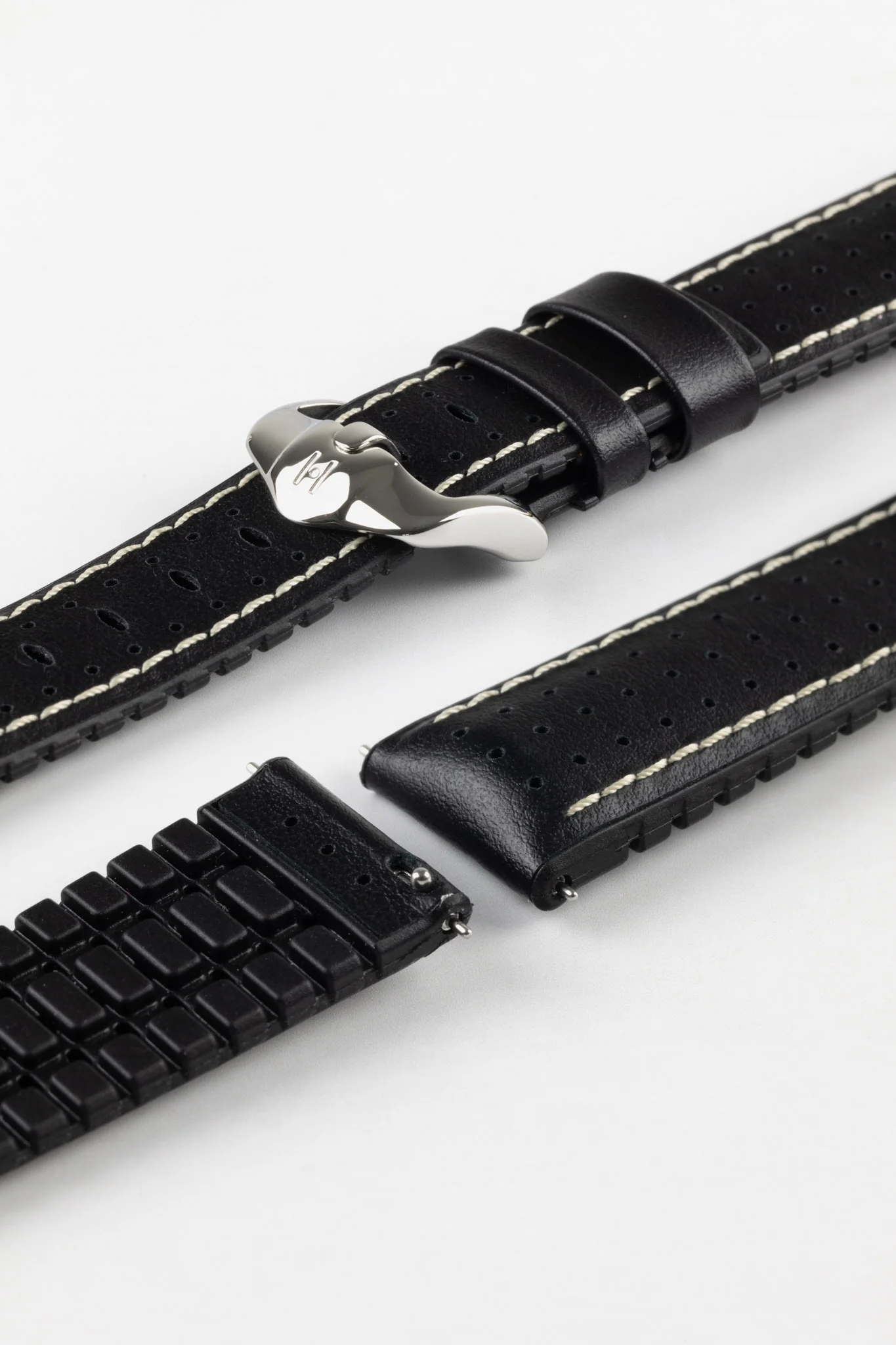Hirsch TIGER Perforated Leather Performance Watch Strap in BLACK - Image 7