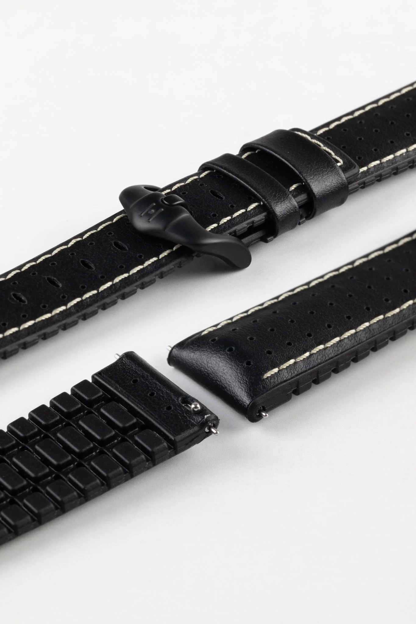 Hirsch TIGER Perforated Leather Performance Watch Strap in BLACK - Image 8