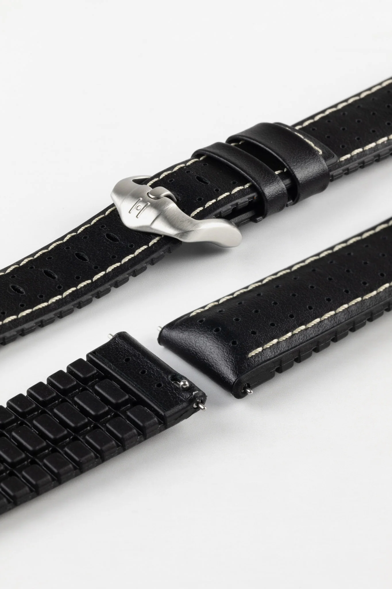 Hirsch TIGER Perforated Leather Performance Watch Strap in BLACK - Image 9