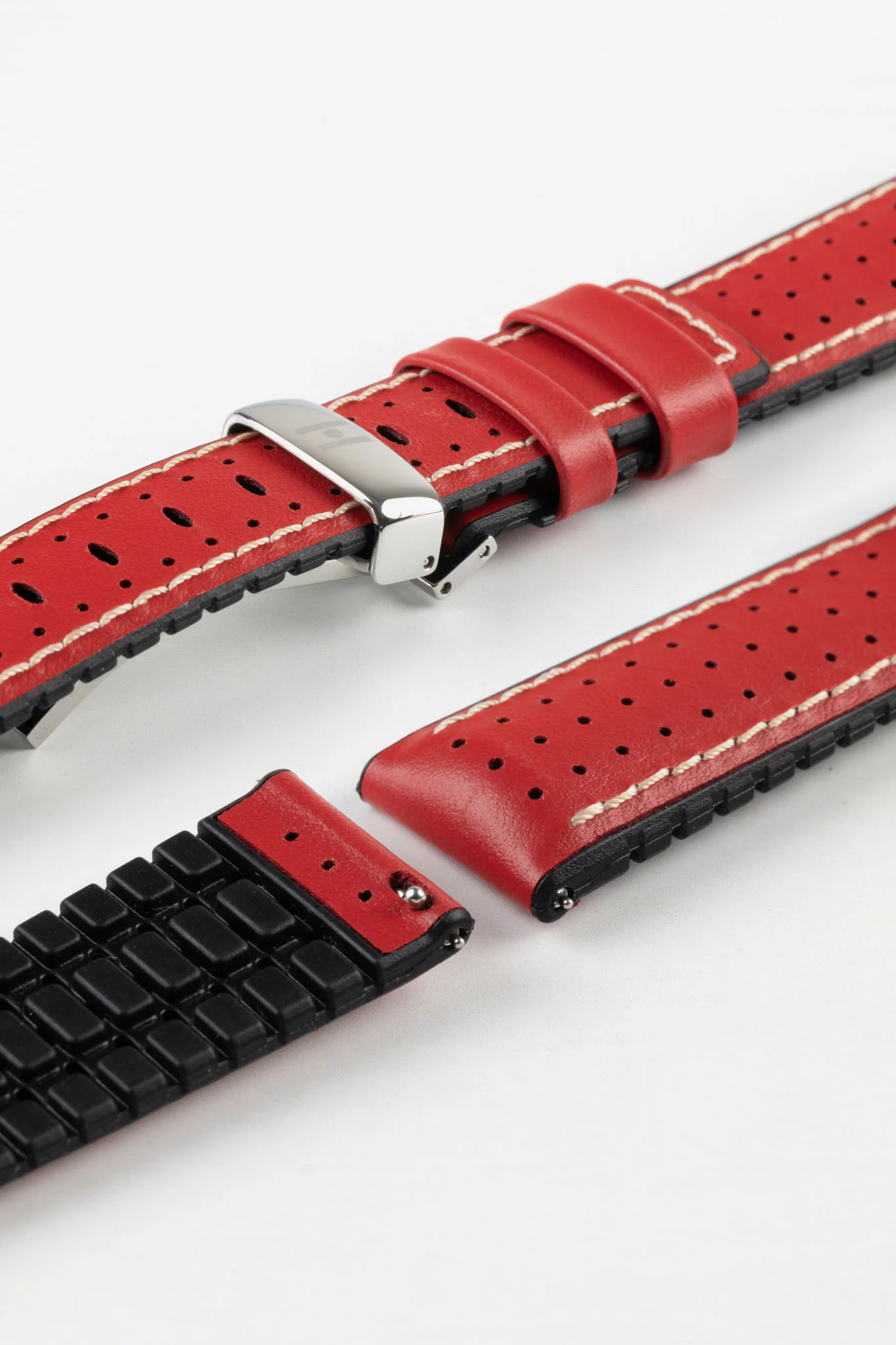 Hirsch TIGER Perforated Leather Performance Watch Strap in RED - Image 10