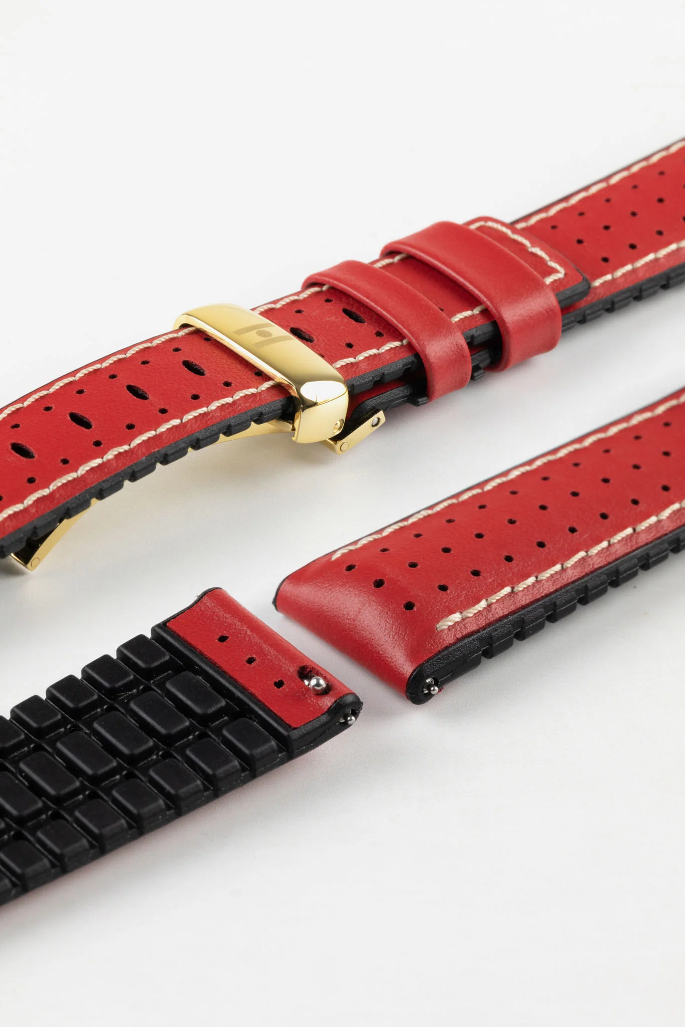 Hirsch TIGER Perforated Leather Performance Watch Strap in RED - Image 11