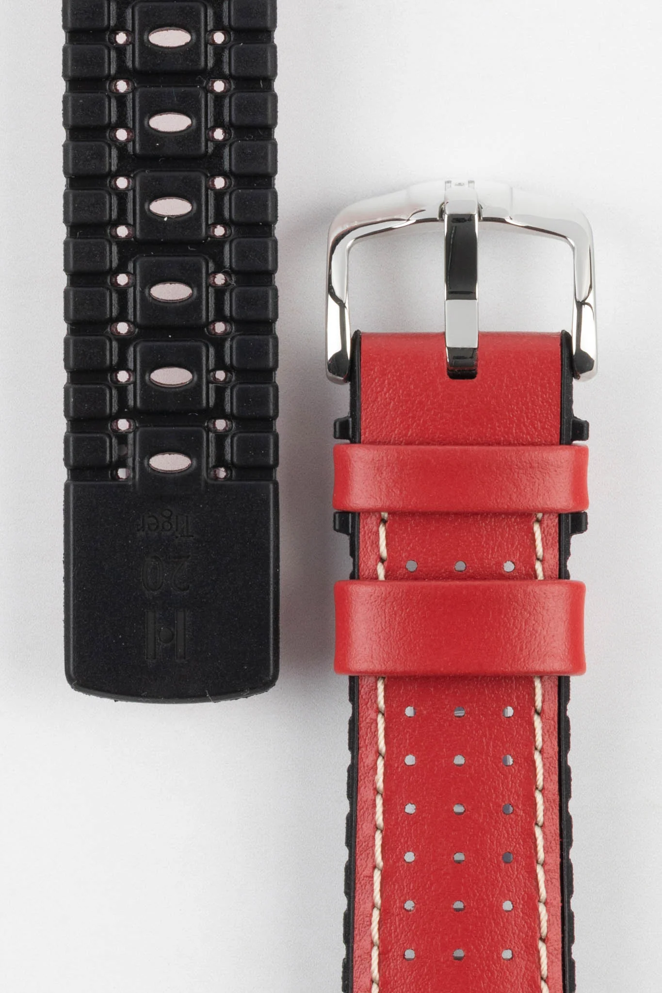 Hirsch TIGER Perforated Leather Performance Watch Strap in RED - Image 3