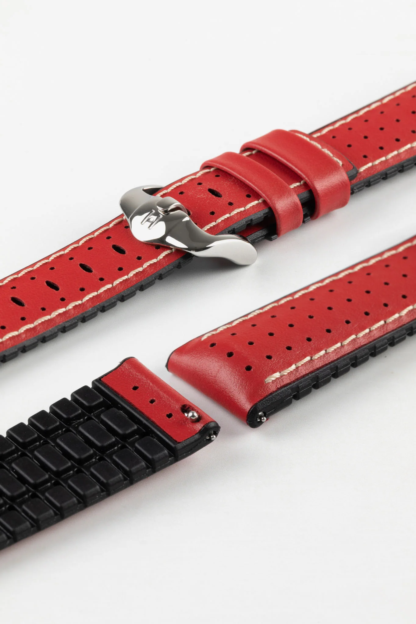 Hirsch TIGER Perforated Leather Performance Watch Strap in RED - Image 7