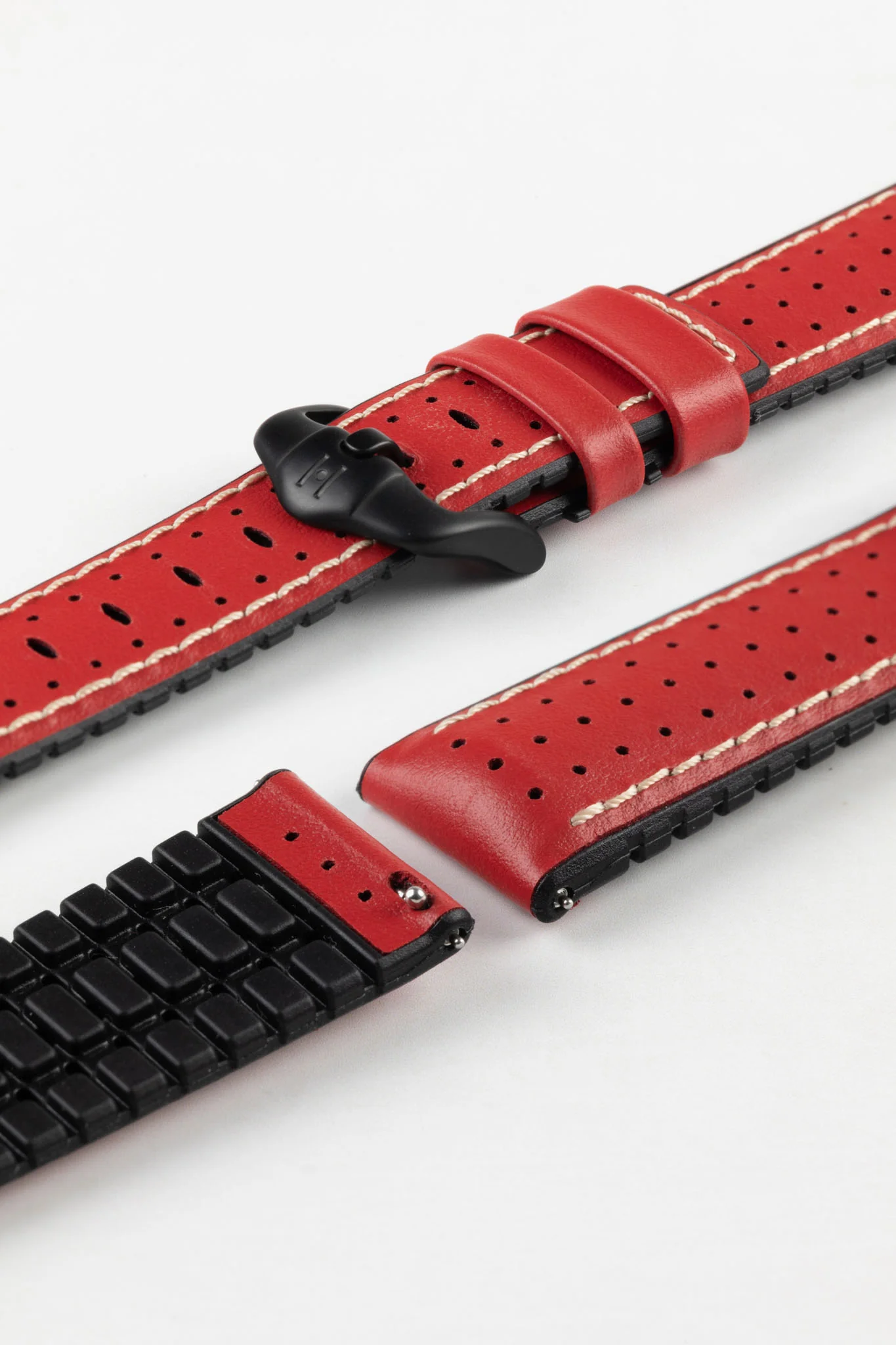 Hirsch TIGER Perforated Leather Performance Watch Strap in RED - Image 8