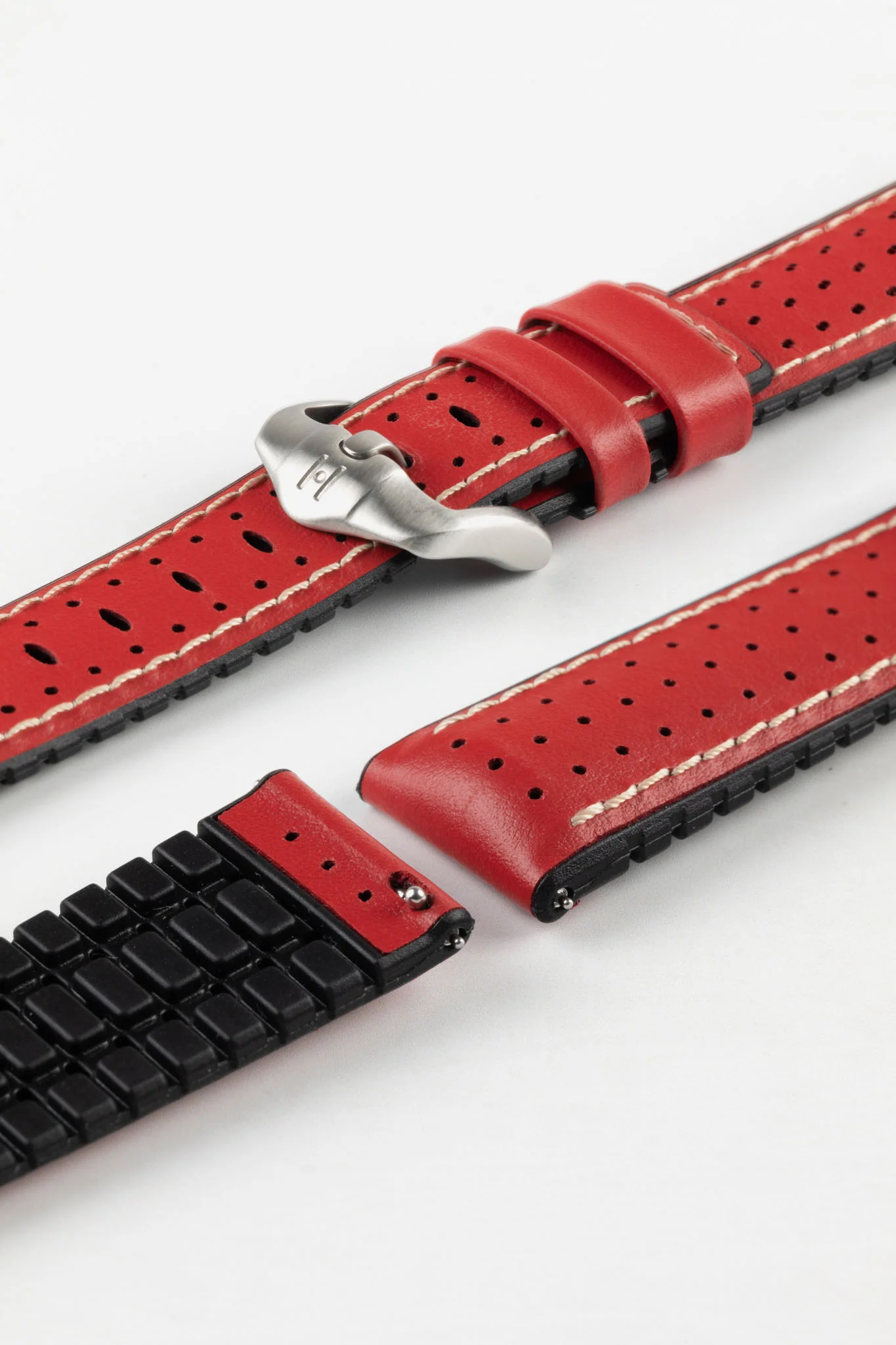 Hirsch TIGER Perforated Leather Performance Watch Strap in RED - Image 9