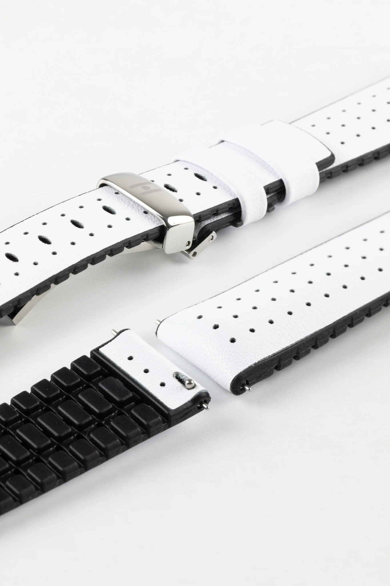 Hirsch TIGER Perforated Leather Performance Watch Strap in WHITE - Image 10