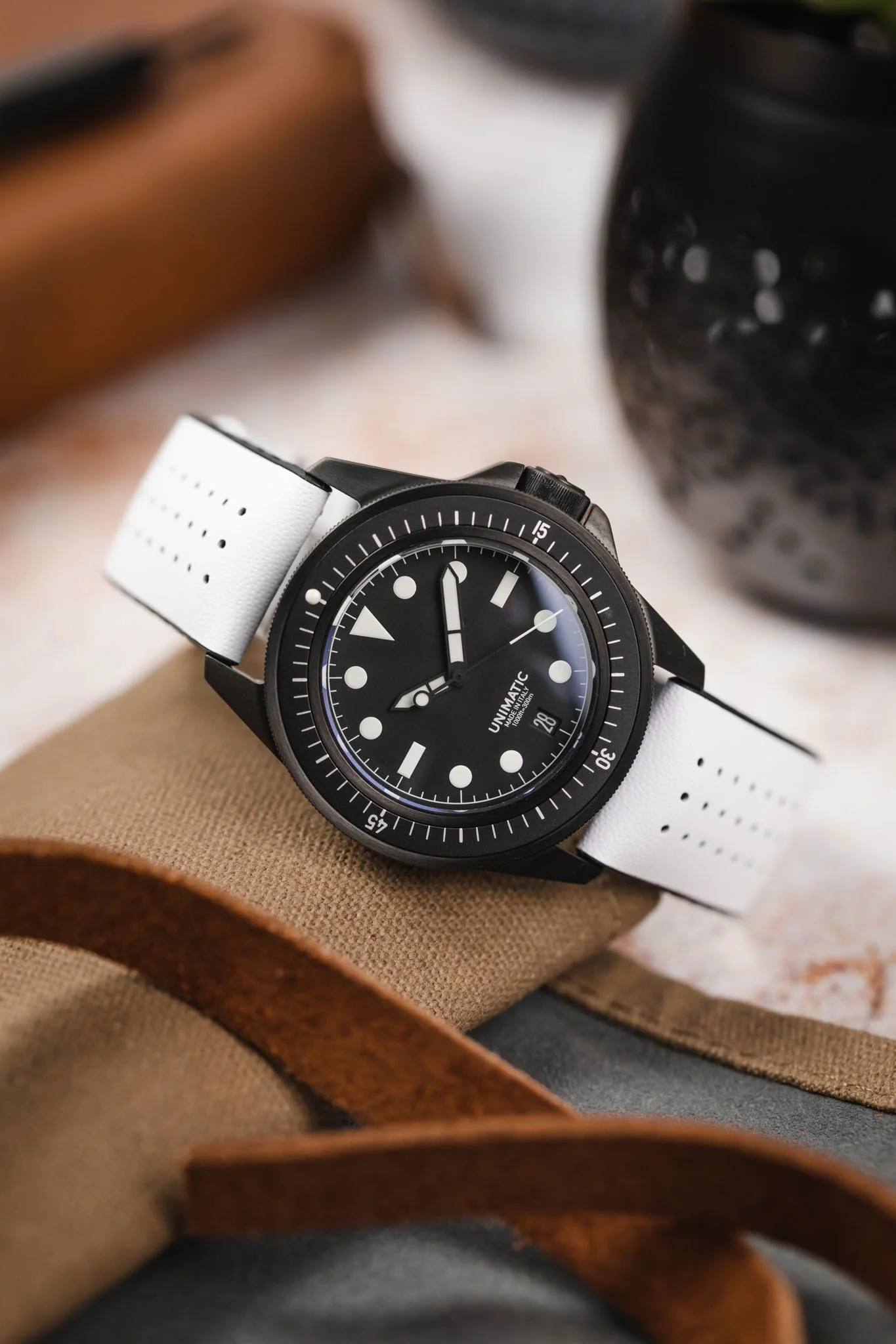 Hirsch TIGER Perforated Leather Performance Watch Strap in WHITE - Image 4