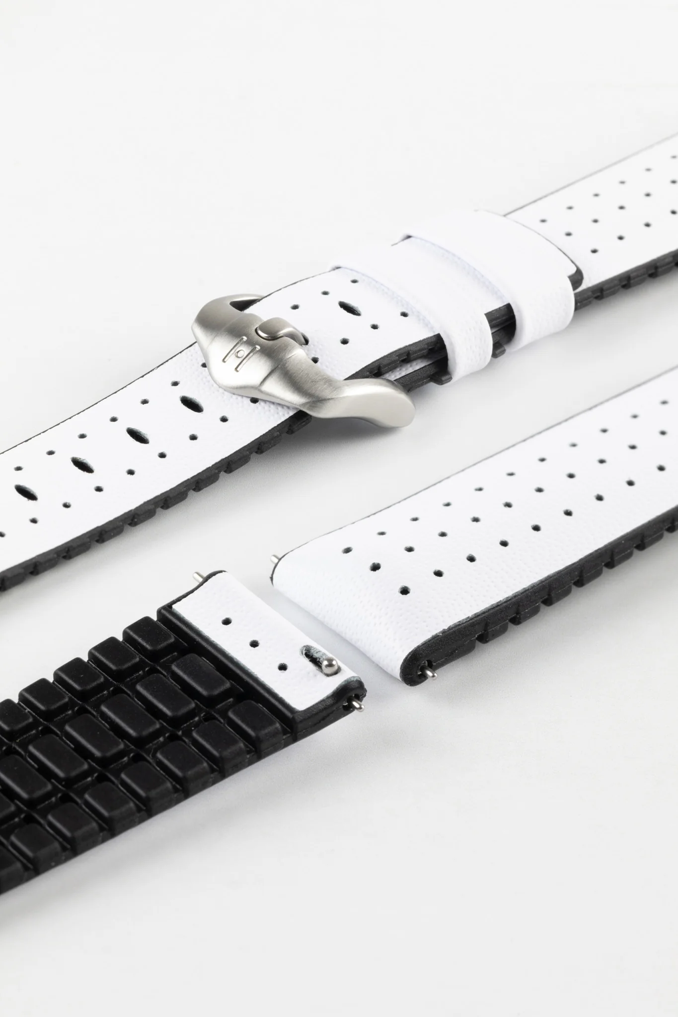 Hirsch TIGER Perforated Leather Performance Watch Strap in WHITE - Image 9